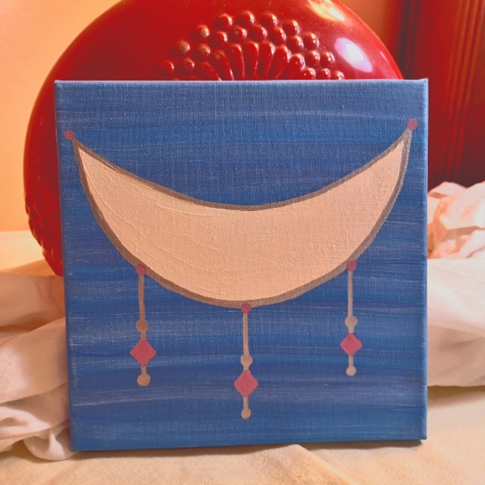 Original healing sacred geometry painting featuring The Cresent moon